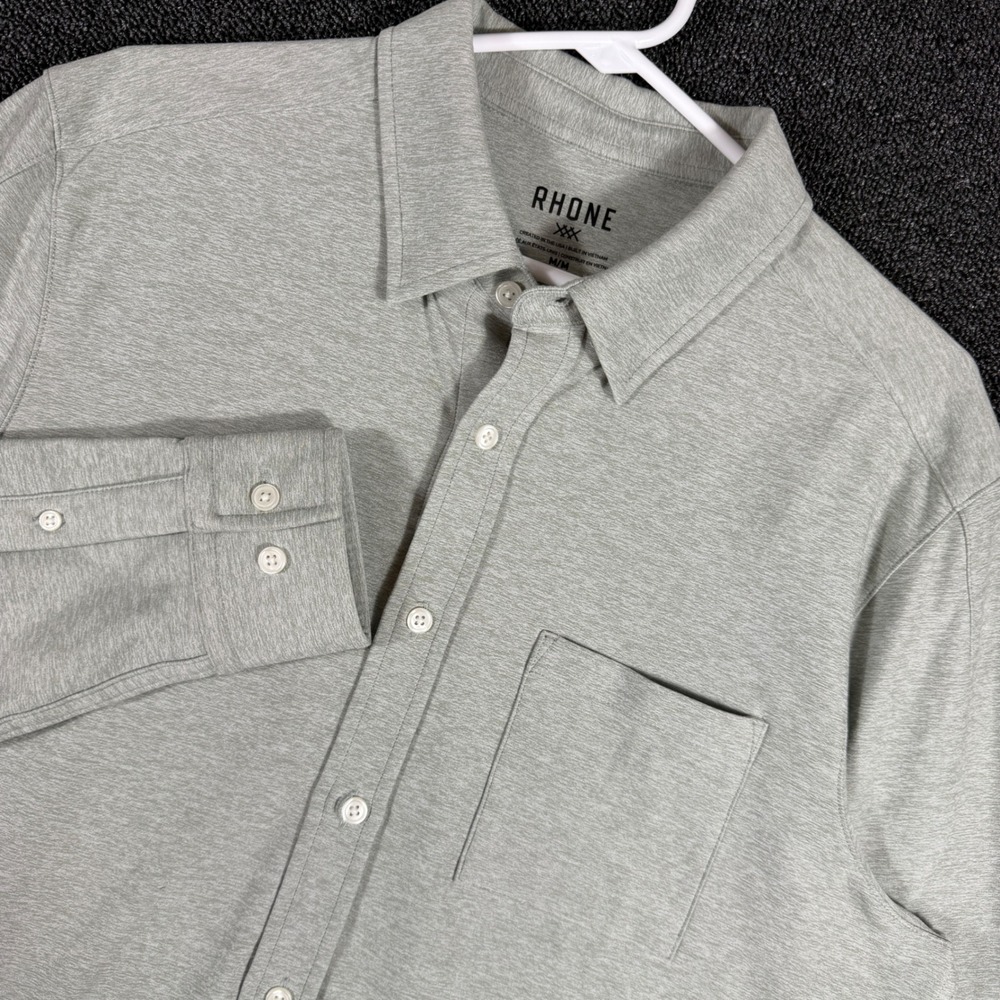 Rhone Commuter Shirt Men's Medium Grey Heather Long Sleeve Button Up Dress Shirt
